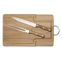 T436 TABLA DE MADERA CON CUCHILLA Y TENEDOR ASADOR