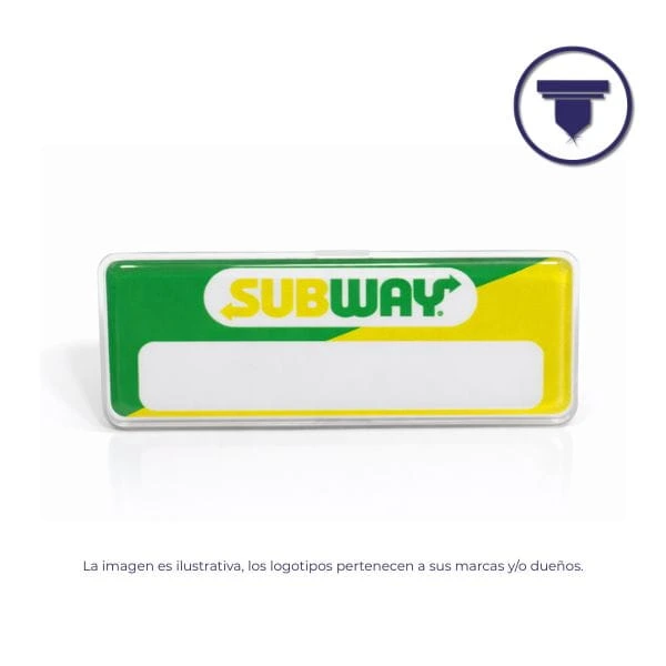 GAF-17 GAFETE REUTILIZABLE BÁSICO CHICO. (Digital, Placa de aluminio anodizado tono Plata mate, Broche de Alfiler de seguridad)