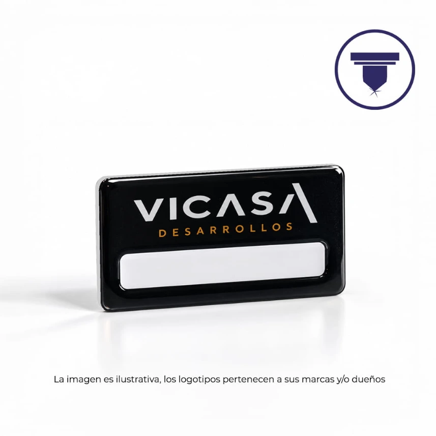 GAF-20 GAFETE REUTILIZABLE ACABADO DE RESINA. (Etiqueta encapsulada, Broche de Alfiler de seguridad)