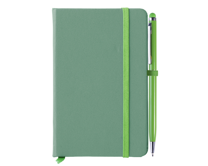 A2182 LIBRETA CON BOLIGRAFO AITANA (Grabado láser, Verde Manzana)