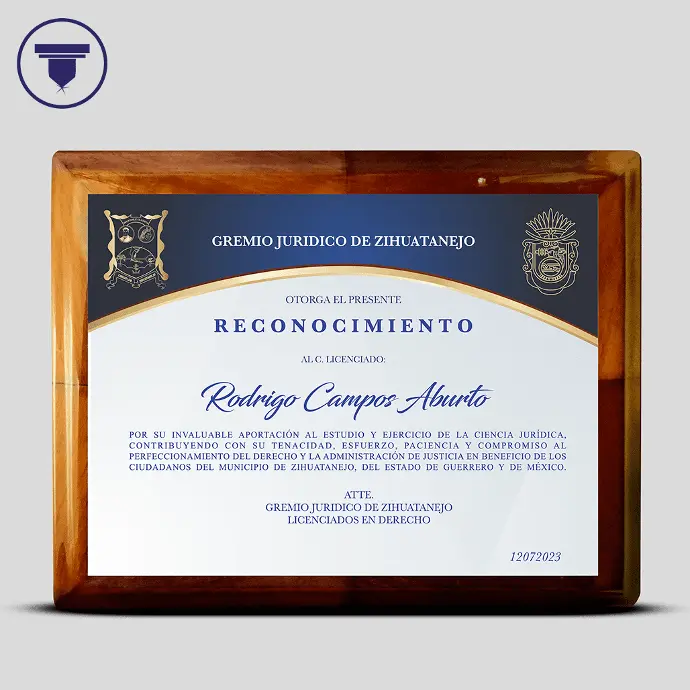 REC-02 Reconocimiento clásico con placa impresa. (Chapa, Placa de aluminio tono plata SUB)