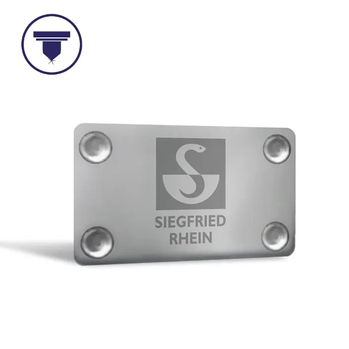 PL-02 Placa niquelada 5 x 3cm, puntas redondeadas con 4 remaches.