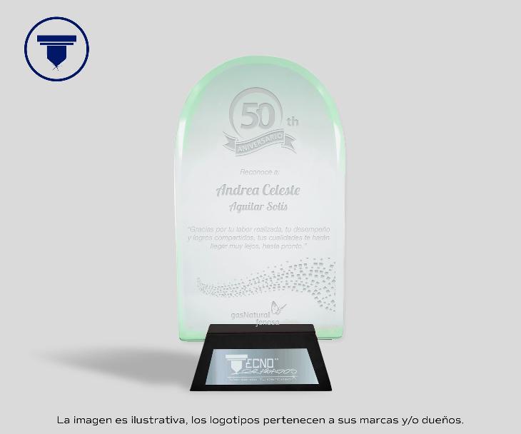 [REC-25-JADE] REC-25-JADE Reconocimiento Vitral. (Sandblast, Base Negro mate)