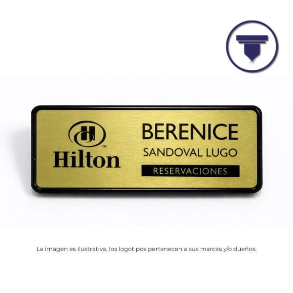 [GAF-09-Alfiler-Plata] GAF-09 GAFETE CON BISEL NEGRO. (Digital, Placa de aluminio anodizado tono Plata mate, Broche de Alfiler de seguridad)